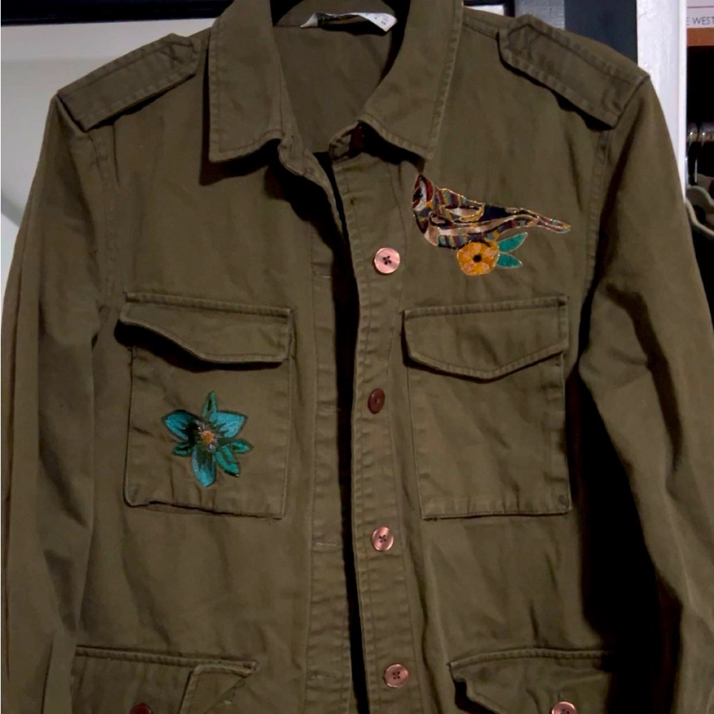 Zara Basic Denim Army Style Patch And Embroidered… - image 6